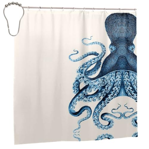 Rideau de douche imperméable anti-moisissure à motif pieuvre marin