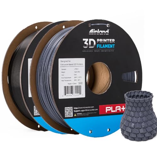 Image of INLAND Micro Center PLA+ 3D Printing Filament 1.75mm - PLA Pro Dimensional Accuracy + /- 0.03 mm - 1kg Cardboard Spool (2.2 lbs) (2 Pack Black & Gray, 1.75mm)