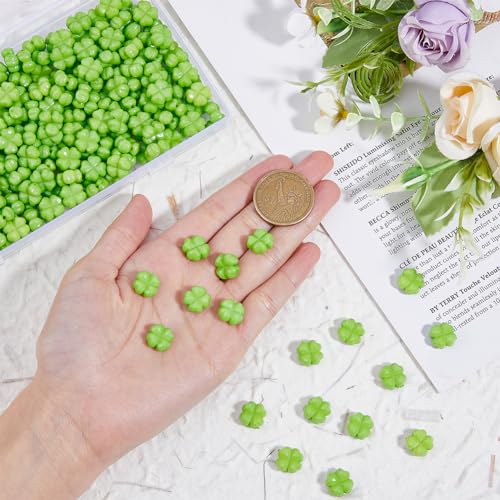 DICOSMETIC 200Pcs Clover Bead Faceted Acrylic Clover Beads St. Patrick's Day Shamrock Opaque Acrylic Beads Small Four Leaf Clover Beads Lime Green Crafting Beads for Jewelry Making Hole: 1mm - Image 3