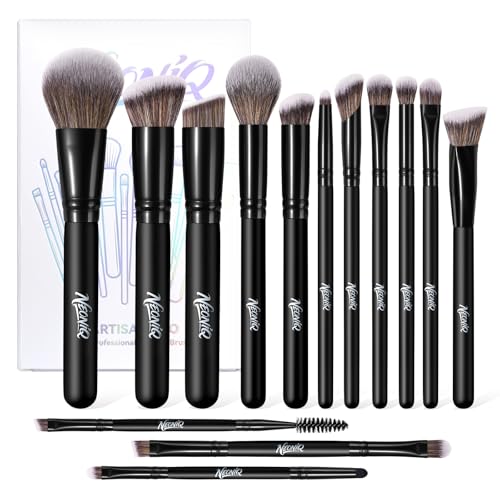 NEONIQ 14 PCS Professional Makeup Brushes Makeup Brush Set Foundation Powder Blending Concealer Eyeshadows Blush Cosmetics Brushes Versatile Face Make Up Tools For Liquid Cream Loose(Black)