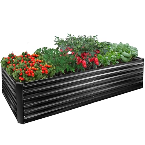 EDOSTORY Metal Raised Bed Garden Bed Kit, 8x4x2ft Tall Galvanized Planter Raised Garden Boxes Outdoor, Large Metal Raised Garden Beds for Flowers, Vegetables, Herbs