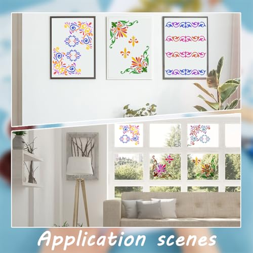 INFUNLY 4 STÜCKE Eckschablonen Zum Malen von Blumen Quadratische Bordüren Wandschablone Großes Muster Fliesenschablone Wiederverwendbar Möbeldekoration Auf Holz Segeltuch Papier Stoff