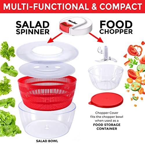 Mueller Salad Spinner With Quickchop Pull Chopper, Vegetable Washer With Bowl, Anti-Wobble Tech, Lockable Colander Basket And Lid With Pull Cord - Lettuce Washer And Dryer #TOP1