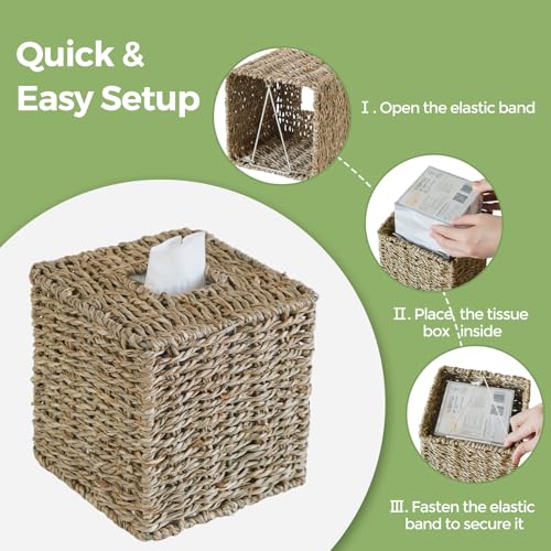 2 Pack Seagrass Tissue Box Cover Square, Handwoven Facial Tissue Box Holder by S310 - Used condition - Image 6