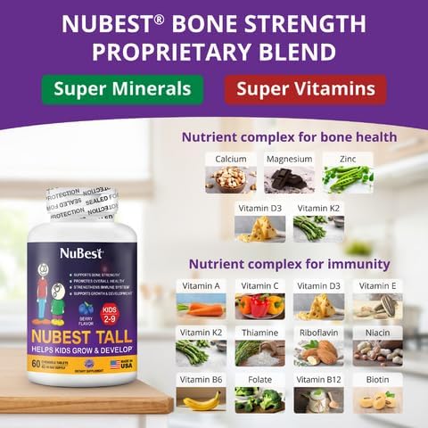 NuBest Tall Kids - Multivitamins & Minerals for Age 2 to 9 - Bone Strength & Immunity Support - Helps Kids, Toddlers Healthy - Animal Shapes - 60 Chewable Berry Tablets | 1 Month Supply - Image 3
