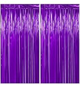 Thicken Purple Streamers 2 Pack 3.3 x 6.6 FT, Purple Birthday Decrorations Tinsel Backdrop Curtai...