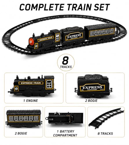 Image of Express Century Loco Train Set for Kids, Battery-Operated, with 1 Engine, 2 Coaches, 8 Tracks