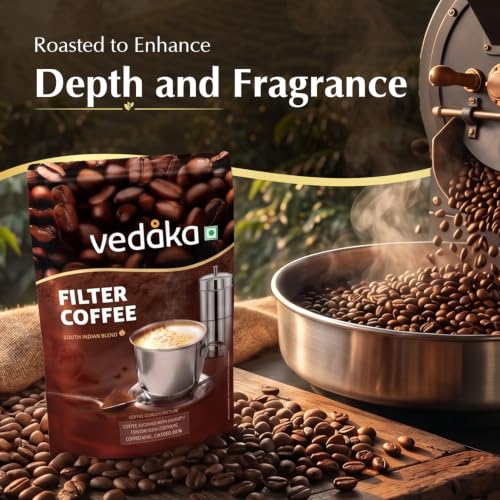 Image of Amazon Brand - Vedaka Filter Coffee Powder 500 g | 80:20 Coffee Chicory Blend | Medium Roast | Strong Aroma & Full Body | South Indian Filter Coffee