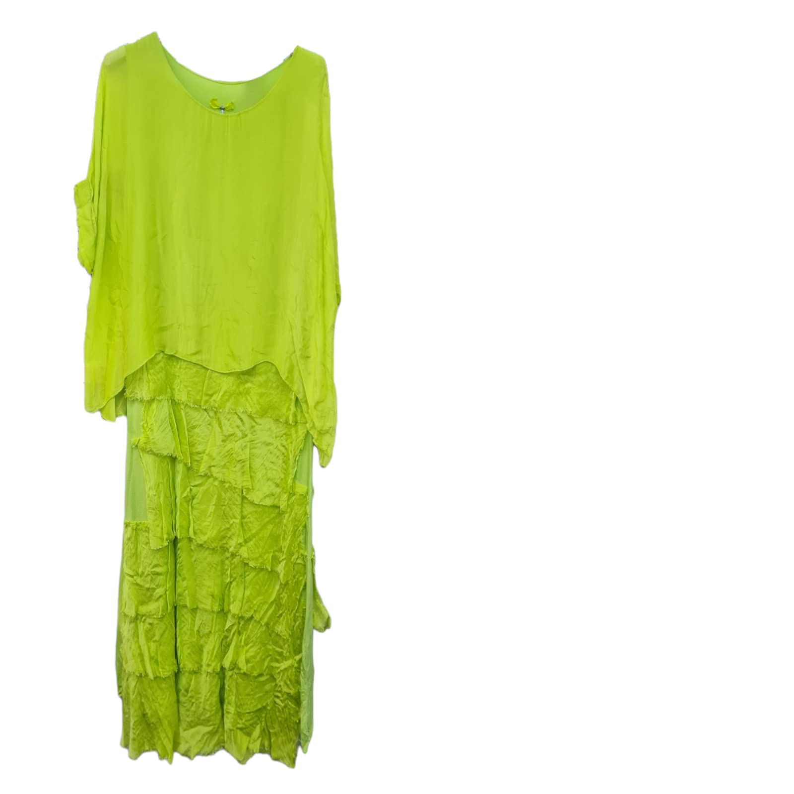Alam Exclusive Ladies Womens Italian Lagenlook Plain Short Sleeve Frill Frayed Detail Silk Midi Maxi Dress One Size (as8, Numeric, Numeric_8, Numeric_16, Regular, Regular, Lime)