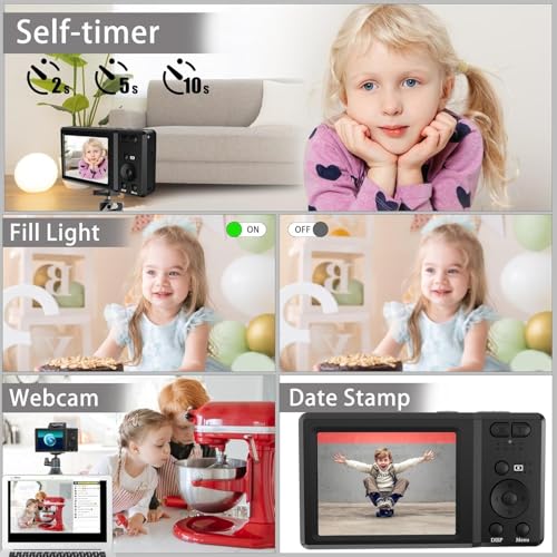 Image of 4K Ultra HD Digital Camera, 56MP Point & Shoot with 20X Zoom, Anti-Shake, Autofocus, Dual Battery - Compact Photography Camera for Adults & Beginners (Black)