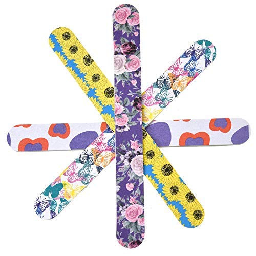 Timoo Large Nail Files Bulk 20 PCS Printed Emery Boards for nails, Double Sided, Assorted Colors, 7 Inches