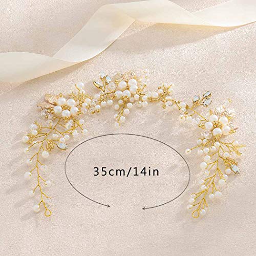 Unicra Gold Wedding Pearl Hair Vines Fiore