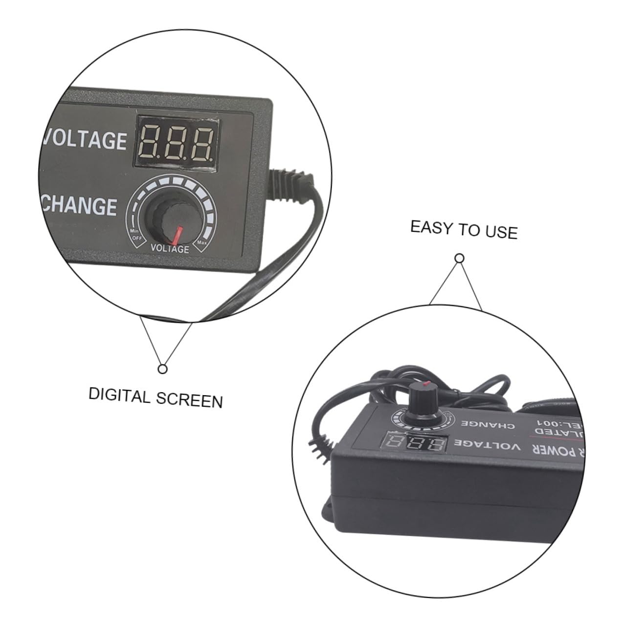 Alimentatore Regolabile 72w 9-24v 3a con Display Digitale, Adattatore Nero per Striscia LED e Protezione Dispositivo