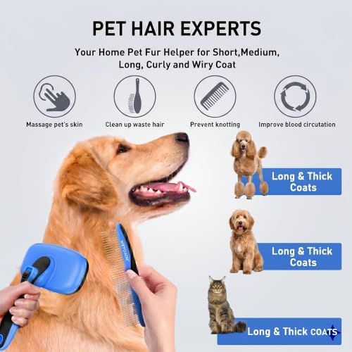 Image of Self Cleaning Slicker Brush for Dog Shedding & Deshedding Grooming | Fluff & Detangle Short Long Hair, Ideal for Dogs & Cats Heavy Dense Wavy Curly Coats to Easily Prevent Severe Matting at Home