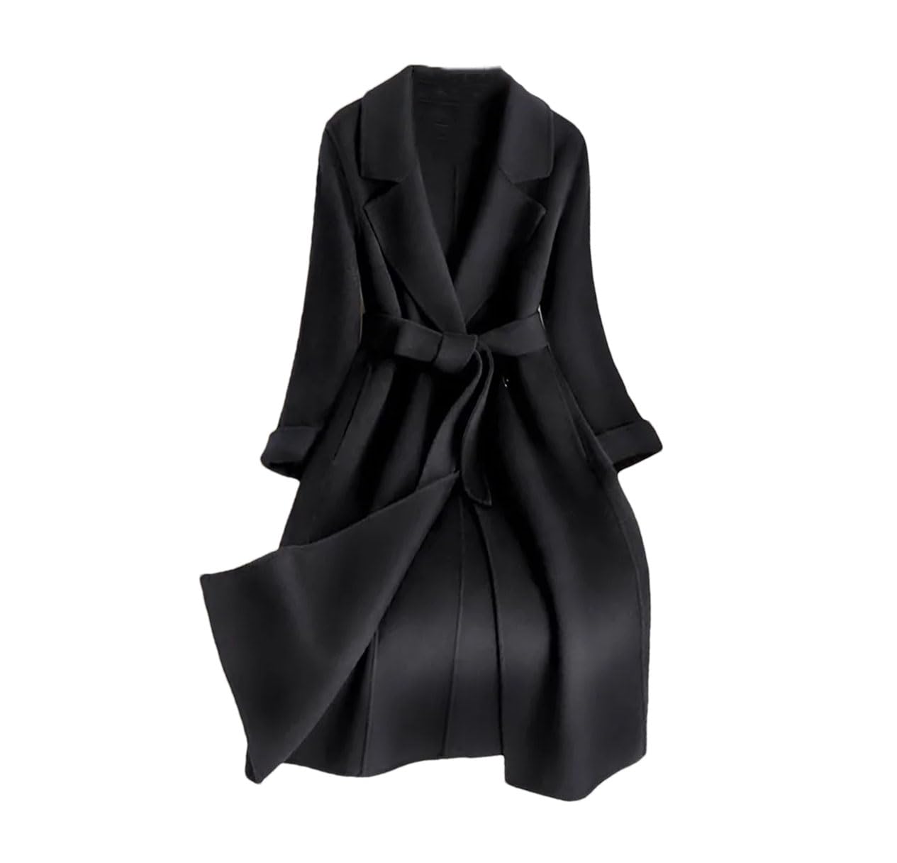 Abrigo largo de doble cara con bolsillos para mujer, abrigo largo con cinturón, gabardina de oficina y trabajo
