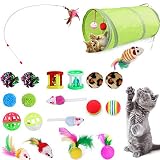 YATG Katzenspielzeug,Das 21PCS Interactive Kitten Toys-Set enthält einen 2-Wege-Tunnel, Katzenminzenspielzeug,einen Katzenfeder-Teaser-Stick, eine künstliche Maus,einen Faltenball, Verschiedene Bälle