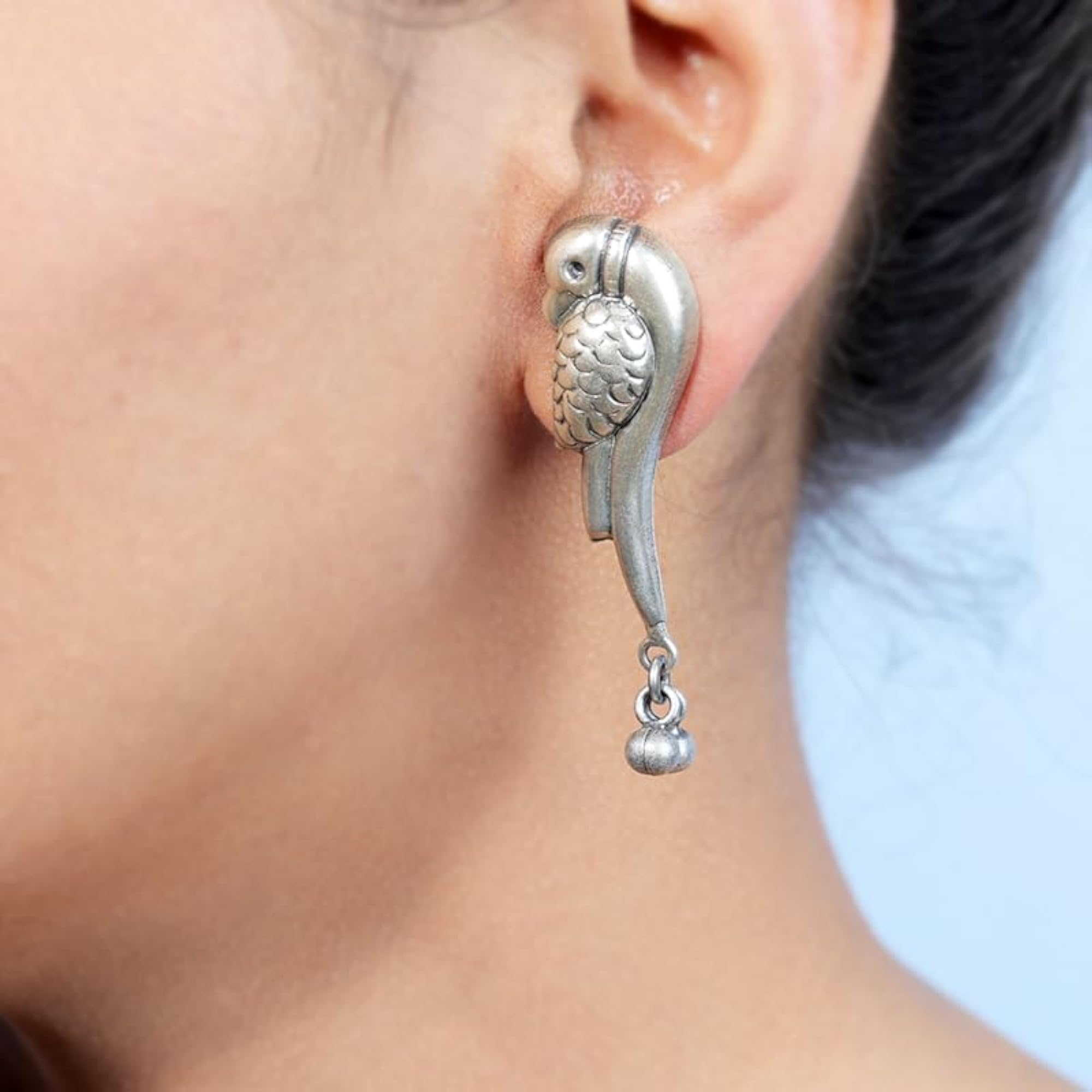 Women's 925 Pure Silver Oxidised Parrot Earrings