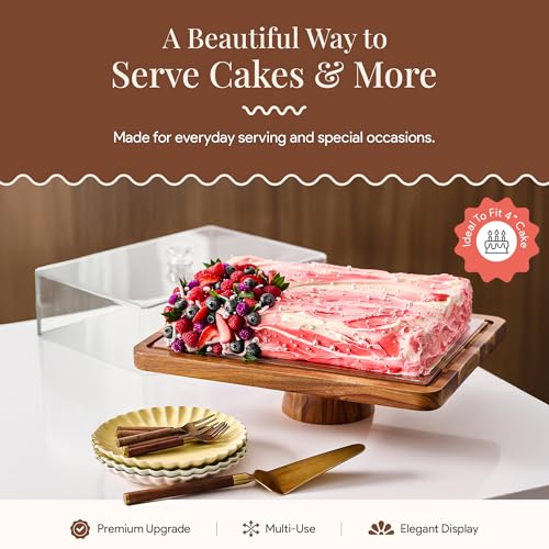 Image of HOMESPHERE Acacia Wood Cake Stand with Lid, 2-in-1 Charcuterie Board, 17x13