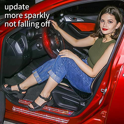 Lady Crystal 2 Packs Sparkle Threshold Plate Door Entry Guard Protective Stickers,Bling Car Door Protectors,Scratch-Anti Rhinestone Car Steptrims Accessories,21.7''2.4'', (Red) #TOP2