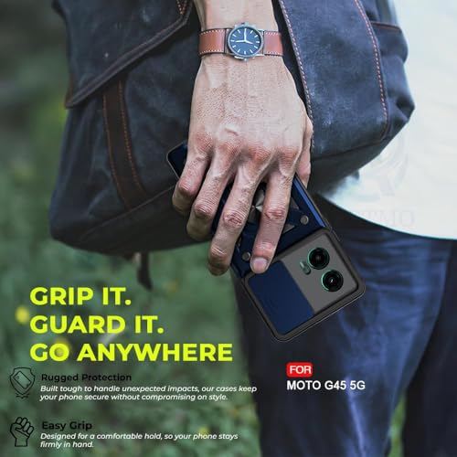 Image of Luxe Back Cover for Motorola G34 5G / Motorola G45 5G | D10 Tough Armor | Sliding Camera Shield | 360 Protection | Kickstand Ring Holder | Military-Grade Shockproof Bumper