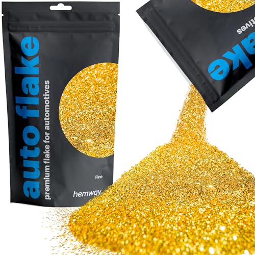 Image of Hemway Automotive Metal Flake Glitter FINE 1 /64 inch 0.015 inch 0.4mm 375 microns Paint Additive Metal Flake 100g for use with Car Bike Van Truck Wagon Automotive Spray and Spray Painting (Gold)