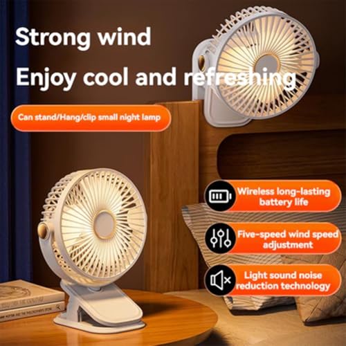 Ventilador portátil recargable con luces LED y pinza de sujeción estable 8