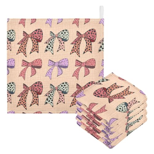 Kigai Colorful Ribbon Bow Baby Washcloths,3pcs Ultra Soft Absorbent Towel,Newborn Bath Face Towel, Natural Reusable Baby Wipes for Sensitive Skin, Baby Registry as Shower