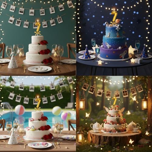 Image of Rozi Decoration Number 7 Birthday Candle for Cake with Crown Design | Gold Metallic Number Candle with Stick | Seventh Birthday Cake Topper for Baby, Kids and Party Celebration