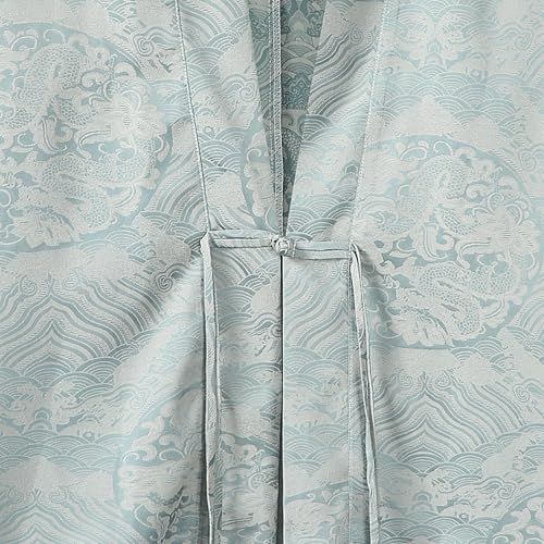 Image of Mens Japanese Kimono Cardigan Cotton Linen Haori Fashion 3 /4 Sleeve Yukata | Shawl Collar Kimono Jacket Robe Embroidery Patchwork Happi Coat Tie Pockets Lightweight Outerwear Daily Casual All Seasons