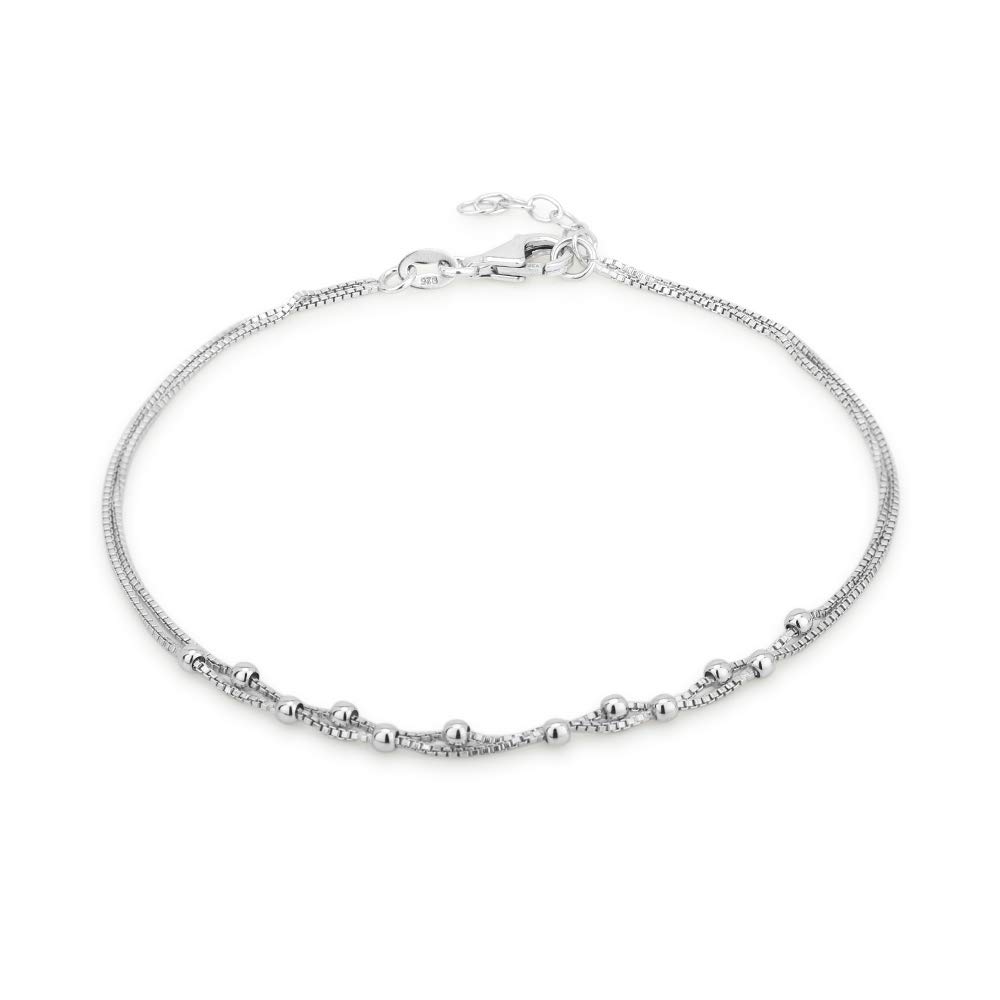 vanbelle 925 Sterling Silver Rhodium Plated Layered Anklet-picture-4