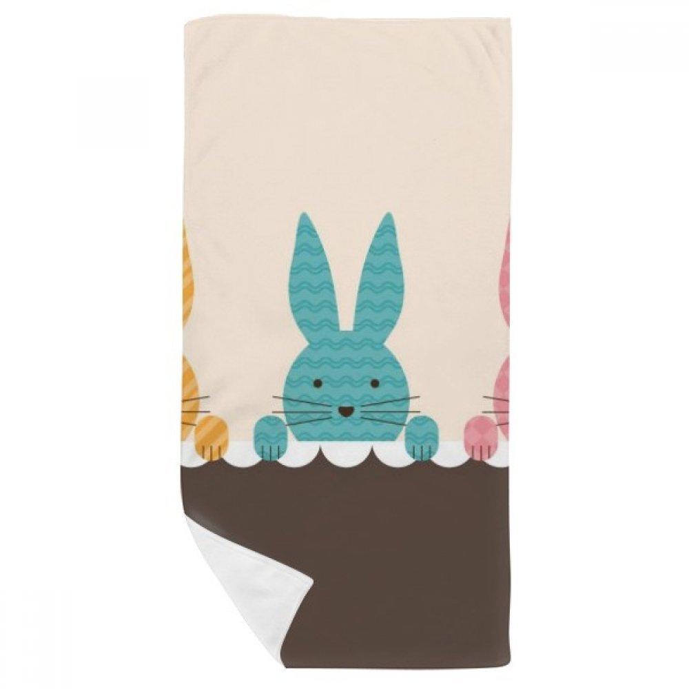 Serviette de bain Pâques 35x70cm multicolore en tissu doux motif lapin mignon