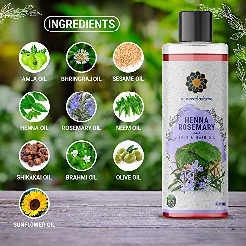 AYURVEDASHREE Henna Rosemary Hair Oil 200 ml, 6.76 fl oz with Neem Oil, Shikakai Oil, Bhringraj Oil, Amla Oil, Brahmi Oil, Sesame Oil, Olive Oil & Sunflower Oil… - Image 3
