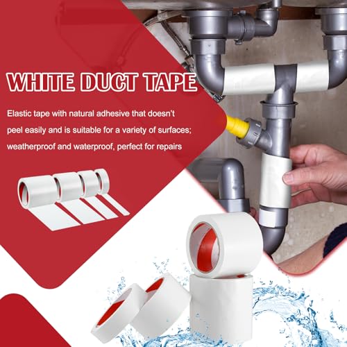 Image of Fuyoooo 4 Pack Duct Tape White Heavy Duty 1inch 2inch 3inch 4inch*50ft Waterproof Outdoor Adhesive Tape Industrial Grade Duct Tape Strong Adhesive, No Residue for Home Improvement Indoor and Outdoor
