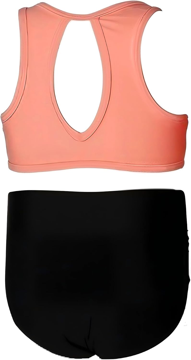 Girls Tankini Swimsuit 2 Piece Bathing Suits, Knot Front Bathing Suit Back Cutout, Ruched High Waisted for 4-11Y