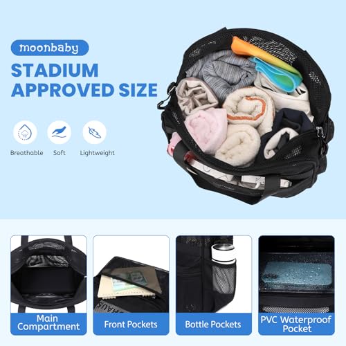 Image of MOONBABY Mesh Beach Tote Bag for Stadium Events 12x6x12 Net Purse Bag for Women with Detachable Long Strap for Work, Sports