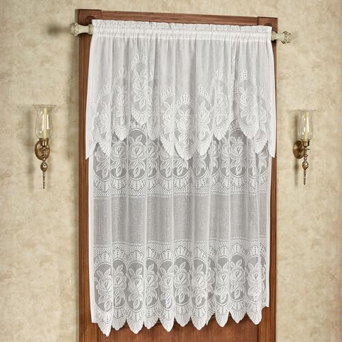 Adelina Floral Lace Window Treatment | Vintage Crisp White | Garden Cottage Rose Cameo Designs with...