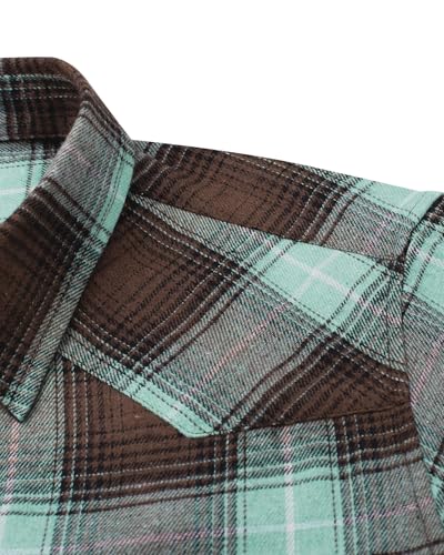 Image of SANGTREE Women and Girls Oversized Flannel Plaid Shirt Mid-Length Casual Button Down Shirt with Pockets