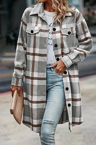 Image of PRETTYGARDEN Womens Plaid Shacket Jacket Flannel Shirts
