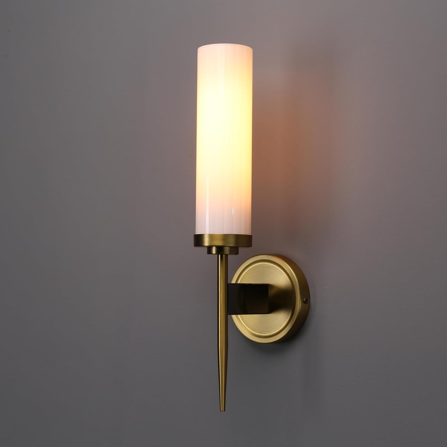 Phansthy Antique Brass Wall Sconce Bathroom Sconces Wall Lighting with 2.76" Cyclinder White Glass Shade, Modern Sconces Wall Decor Wall Light Fixtures for Bathroom Mirror Living Room Hallway Bedroom