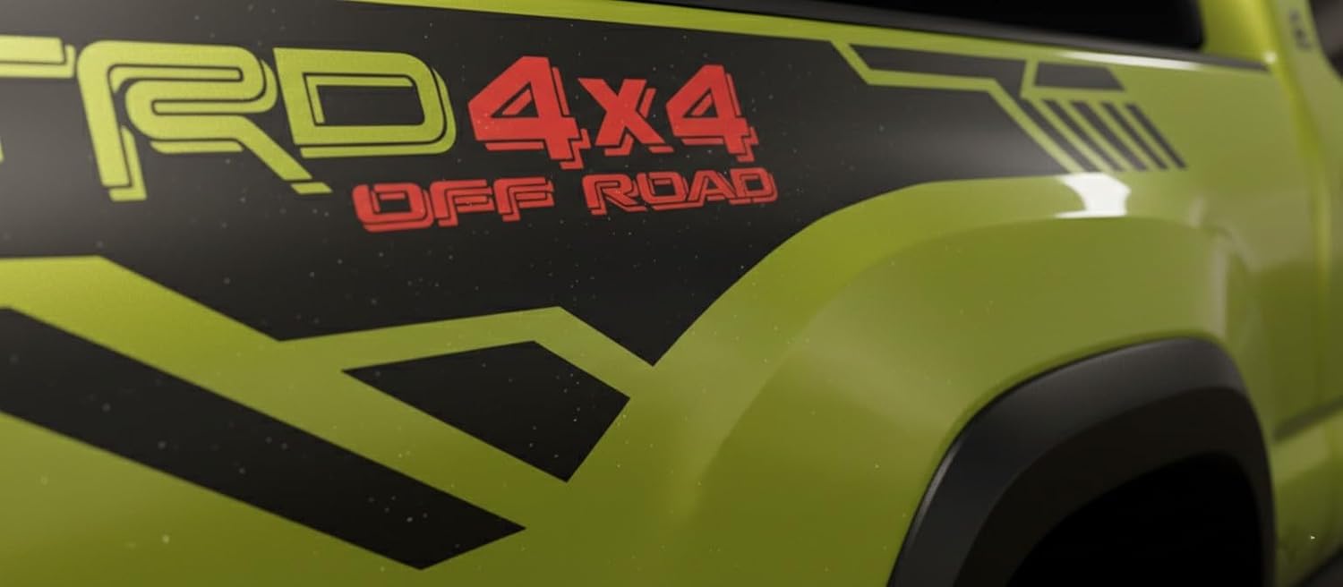 TRD 4x4 Off Road Bedside Decal Kit Compatible with Tacoma, Gloss Black and Red Vinyl Side Graphic Sticker for Truck Bed