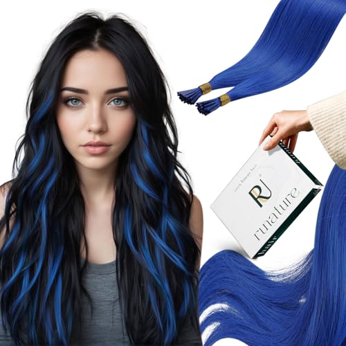 RUNATURE I Tip Extensiones Queratina Cabello Humano Azul 45cm 25s 25g Pre Bonded Extensions Keratin Pelo Natural Remy #Blue