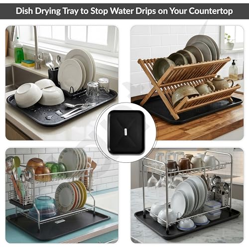 Image of Plantex Dish Drainer Tray Only /Rectangular Water Drain Tray for Kitchen Basket /Plastic Drip Tray Water Collector for Utensils Basket - Pack of 1 (Black, 45 x 35 x 3 cm)