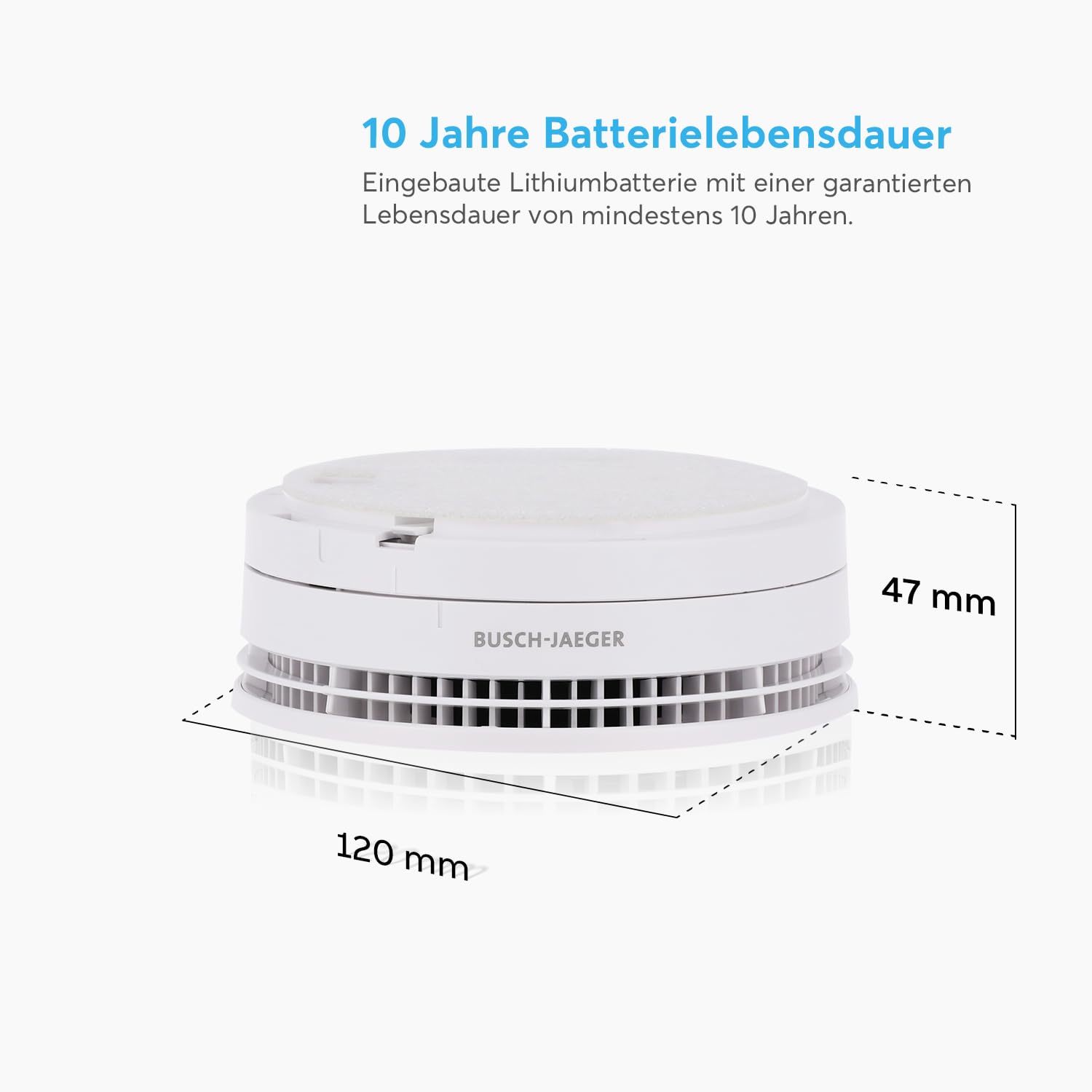 Busch-Jaeger BJ 6833-84 Professional Line - Detector de Humo (Funciona con Pilas, Certificado VDS, batería de 10 años, botón de Prueba y función de Silencio, Alarma contra Incendios de 85 dBA