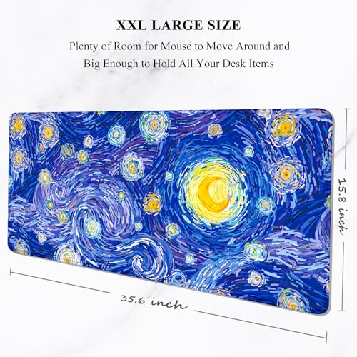 Image of Auhoahsil Desk Mouse Pad, Large Gaming Mousepad, XXL Desk Pad, Extended Long Superior Micro-Weave Cloth Non-Slip Rubber Big Computer Mouse Mat for Gamer, Office & Home, 35 inch x 15 inch, Blue Starry Night