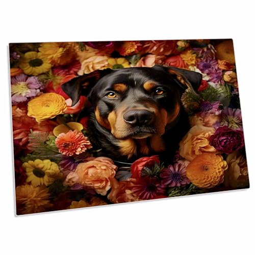 3dRose Rottweiler Dog con fondo floral - Pad para escritorio miniatura 1