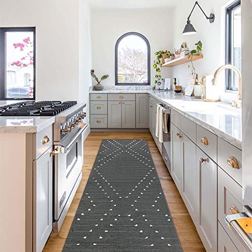 Haocoo Hallway Runner Rug 2 'X 8', Washable Woven Cotton Boho Area Rug Entry Rug, Grey Geometric Long Bathroom Rug Indoor Outdoor Rugs For Living Room Bedroom Laundry Doorway #TOP1