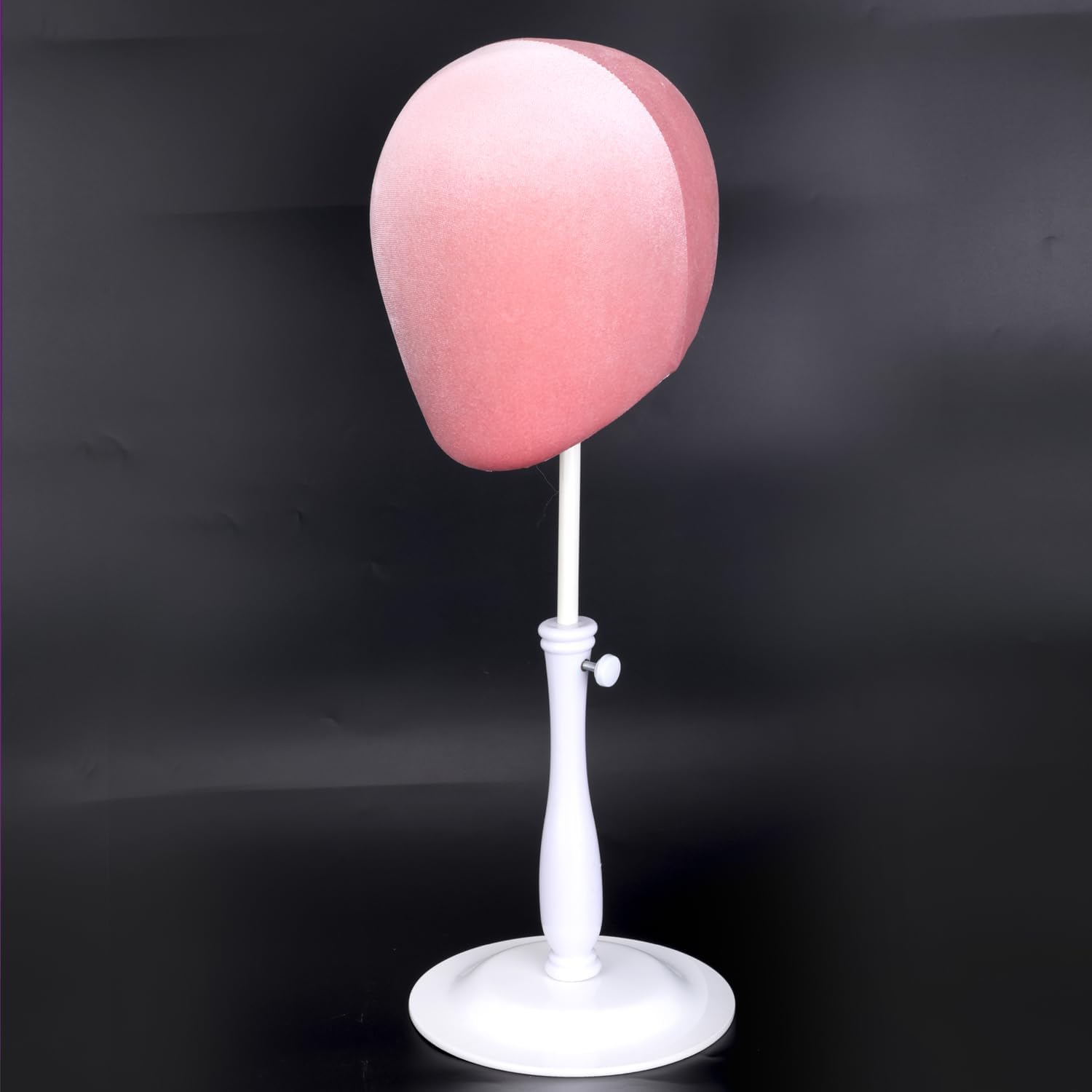 Velvet Wig Head Stand for Hat and Wig Display, Adjustable Mannequin Head Stand with Retractable Metal Base for Styling and Display (Velvet pink)
