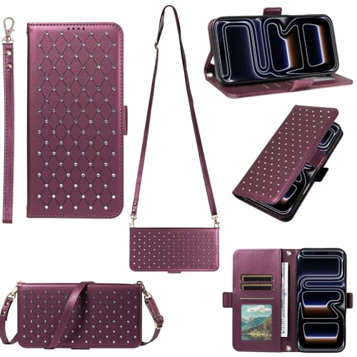 Rnrieyta Bling Diaomnd �N���X�{�f�B �E�H���b�g ���X�g���b�g�t�H���P�[�X Samsung Galaxy A15 5G/4G�p�ARFID�u���b�N ���C�J�[�h�z���_�[ �O���b�^�[�J�o�[ �t���{�f�B �ϏՌ� PU���U�[ �o���p�[ �p�[�v��