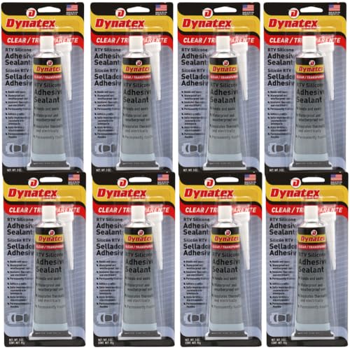 Image of Dynatex RTV Clear Silicone Adhesive Sealant 3 oz Tube - Transparent Watertight Seal, Marine RV Industrial Use, Made in the USA (8-Pack)