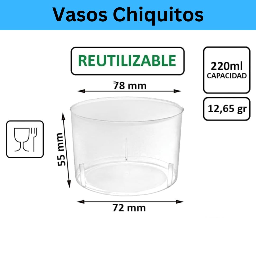 Pack 480 Vasos Chiquito de Plástico Reutilizables para Vino y Postres de 220 Ml - Resisentes- Ideales para Bodas, Cumpleaños, Navidad, Fiestas (220ml, 480, unidad)